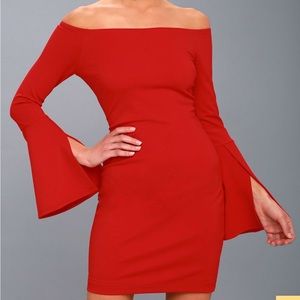 Red off the shoulder dress